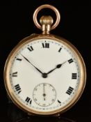 Unnamed 9ct gold keyless winding open faced pocket watch with inset subsidiary seconds dial, black