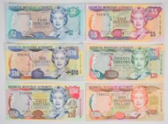 Six Bermuda 2000 issue banknotes including $100 (2000) and $50 (2007)