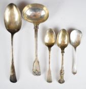 Georgian and later hallmarked silver cutlery to include Victorian fiddle thread and shell ladle,