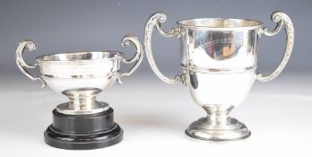 Two Chippenham Horse Show, Wiltshire George V hallmarked silver twin handled trophy cups, the larger