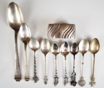 Continental silver cutlery and a napkin ring, most 800 grade, length of longest 17.5cm, weight of