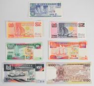 Seven Singapore 1984-89 ND 'Ships' issue banknotes, including all denominations from $1 to $100