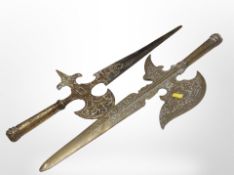 Two brass pike heads,