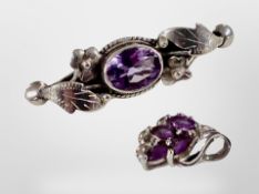 Two silver and amethyst items