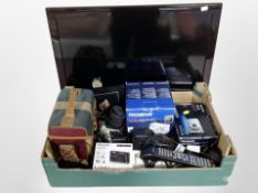 A Samsung 26 inch LCD TV, further box containing Panasonic digital camera, other cameras,