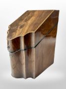 A George III mahogany and satinwood banded serpentine fronted knife box (no contents)