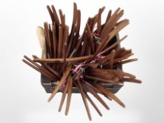 A box of 1960's/70's Danish teak coat hangers