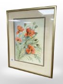 Margaret Adamson : Still life of poppies, watercolour,