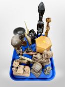 A collection of wooden ethnographic carvings, treen,