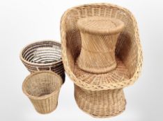 A wicker chair,