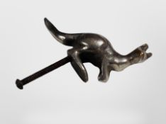 A die cast chrome car mascot in the form of a Kangaroo, length 9.