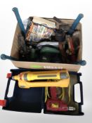 A group of assorted power and hand tools, vintage blow lamps,