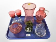 A Mary Gregory style green glass vase,