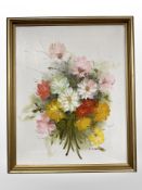 C J Basha : Still life with flowers, oil on canvas,