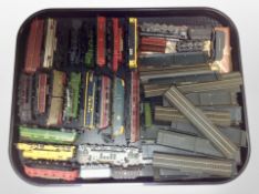 A group of N gauge die cast locomotives and track