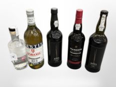 Two bottles of Dow's Midnight port together with Warre's Warrior port,