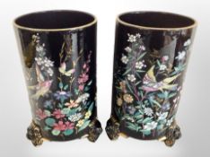 A pair of 19th century Ridgeway Jet floral vases on lion mask feet, height 25.