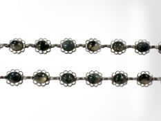 A vintage white metal moss agate necklace, length 50 cm.