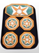 Five Clarice Cliff Bizarre hand painted plates