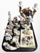 A group of continental porcelain including Bavarian twin sconce mirror, assorted figurines,