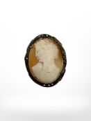 A silver marcasite cameo brooch
