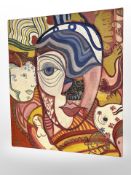 Danish school : abstract face study, oil on canvas, 56cm x 66cm.