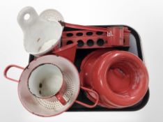 A group of early 20th century Danish enamelled kitchenalia.