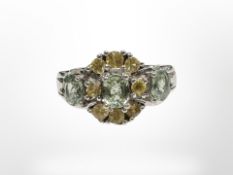 A silver stone set ring