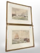 Thomas Bush Hardy (1842-1897) : Shipping in Stormy Waters off a Crowded Pier, watercolour, signed,