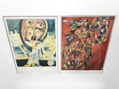 Two continental abstract colour prints, each 63cm x 85cm.