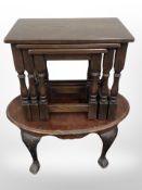 A contemporary oak nest of tables and a coffee table