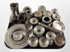 A group of Norwegian pewter wares, including dishes, cups, candleholders, etc.