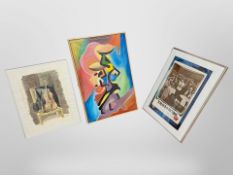 T Aboubakcus : dancing figures, oil on canvas, 42cm x 63cm,