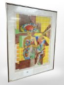 Danish School : Abstract colour print, indistinctly signed, 47cm x 64cm.