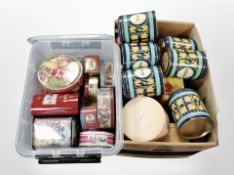 Two boxes of vintage Danish tins.