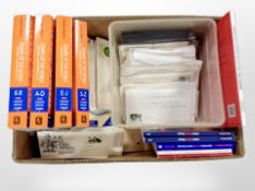 A box of Stanley Gibbons stamp catalogues and a quantity of first day covers