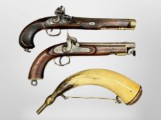 A good quality copy of a 19th century flintlock pistol with octagonal steel barrel, length 40 cm,