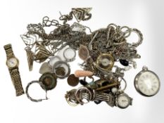 A quantity of costume jewellery, necklaces, pendants, watches, etc.