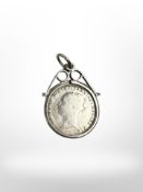 A Victorian silver 3d piece in mount 1885