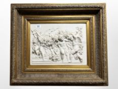 A gilt-framed classical-style relief panel, 67cm x 56cm.