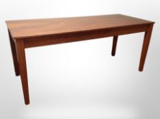 A mid 20th century mahogany science laboratory table, length 6'.