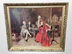 An ornate gilt framed print depicting a Cardinal and three gentlemen