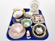 A group of ceramics including Aynsley Cottage Garden mantel timepiece,
