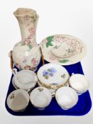 Four pieces of Maling lustre ware and a Crown Royal part tea set