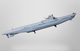 A motorised scale model of a German U-boat, length 168cm.