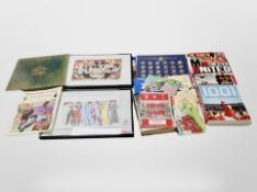 A box of football-related volumes, including Bobby Charlton autobiography,