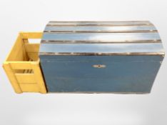 A Scandinavian painted domed topped trunk and pine crate