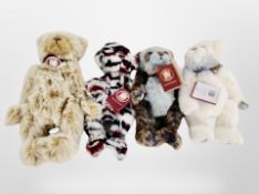 Four Charlie bears, Snowball, Niall, Allsorts, and Marty, with tags.