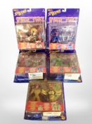 Five Toy Biz Marvel Comics Spider-Man spider force figurines, in retail packaging.