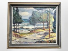 Danish School : A coastal path with sea beyond, oil on canvas, 66 cm x 54 cm.